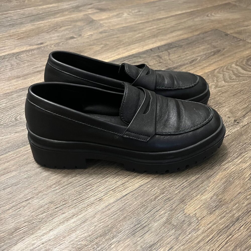 Leather Chunky Penny Loafers - Black - Picture 5 of 14